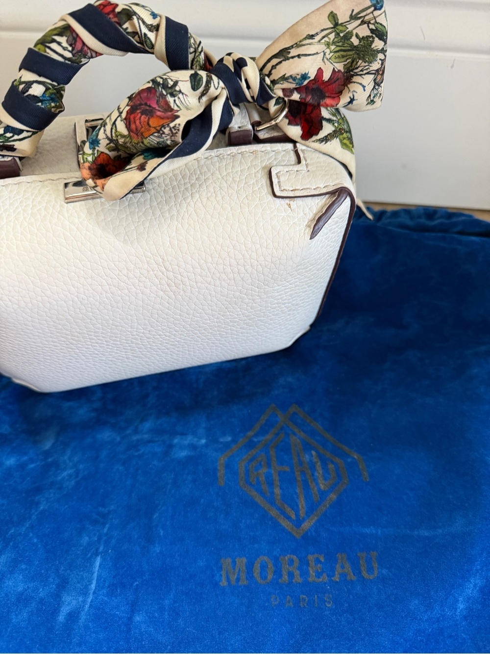 Moreau Paris White Leather Top-Handle Chancelière Trunk Bag